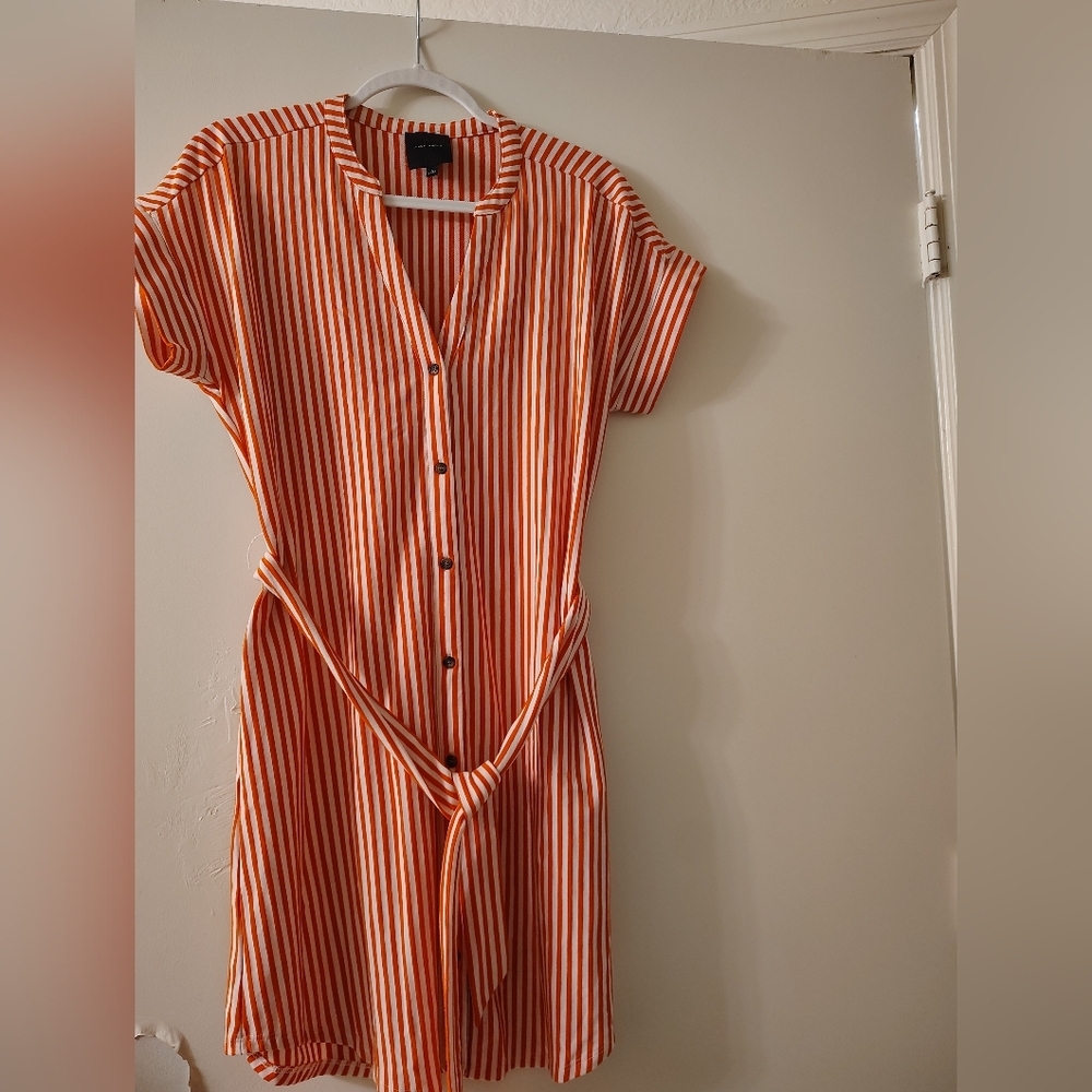 Alex Marie Orange and White Striped Button-Front Blouse - Picture 2 of 5